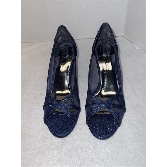 Easy Street Alive 5 Picaboo Sexy See-Thru Navy Glitter  Mesh Heels. Sz 7 1/2 New - Picture 9 of 13